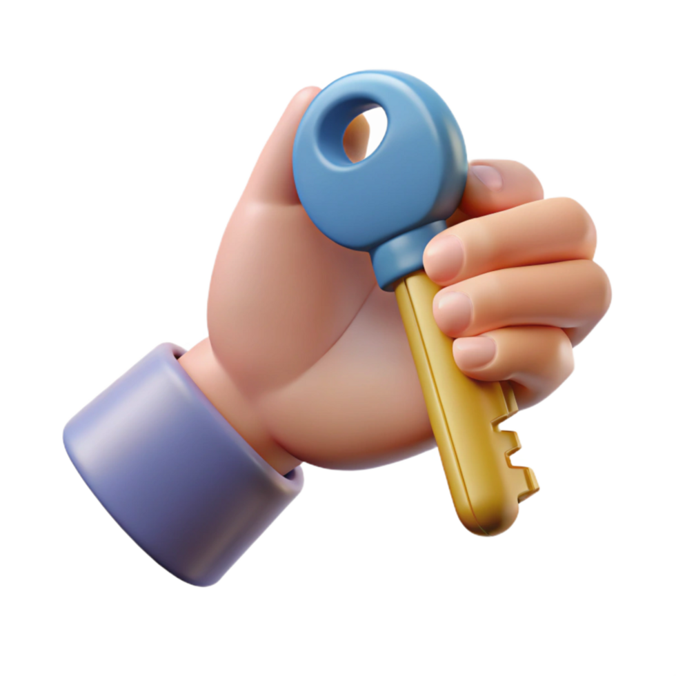 serene creative Hand Holding a Key Front View Isolated on Transparent Background authentic png