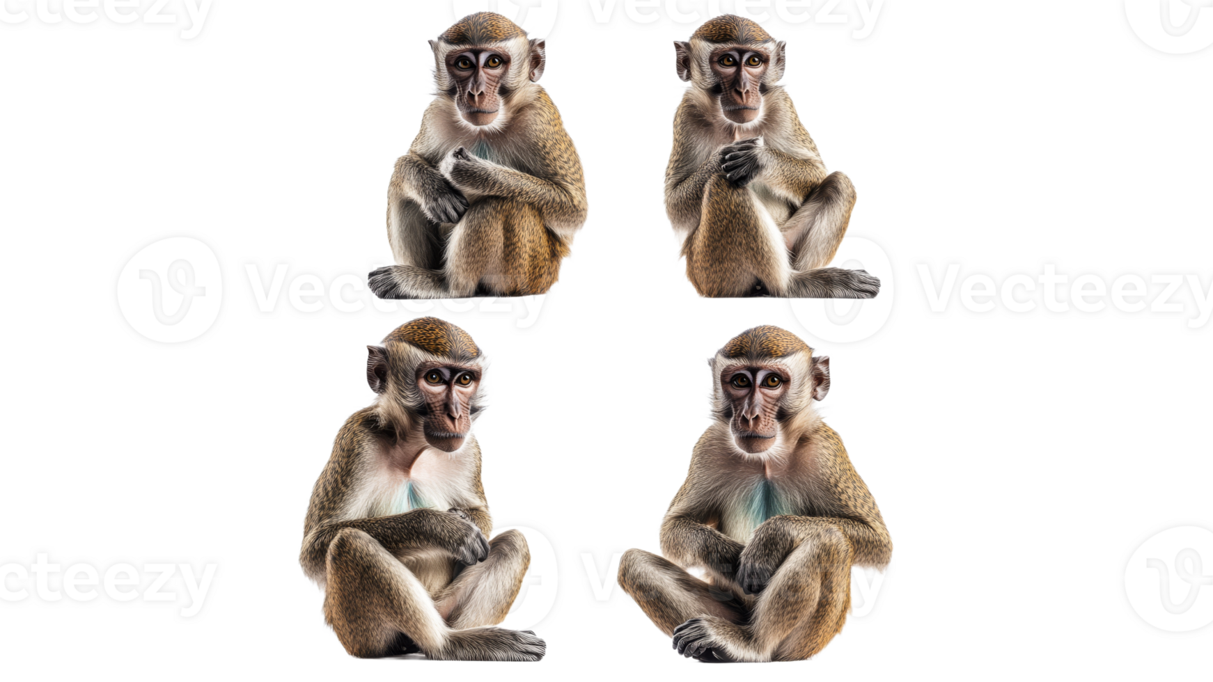 Various poses of monkeys in clear background png