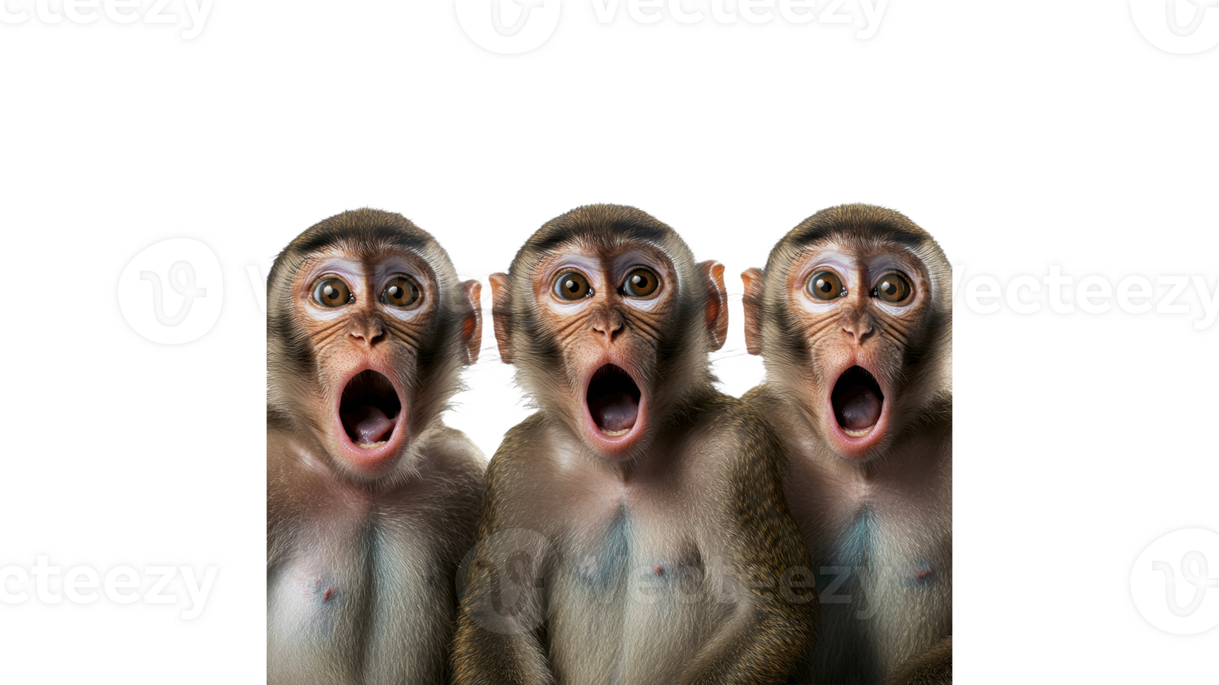 Monkeys displaying surprise with wide open mouths png