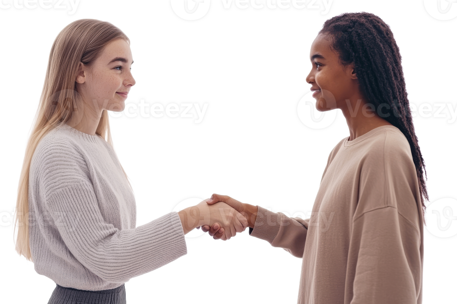 Two friends shaking hands in a casual setting png
