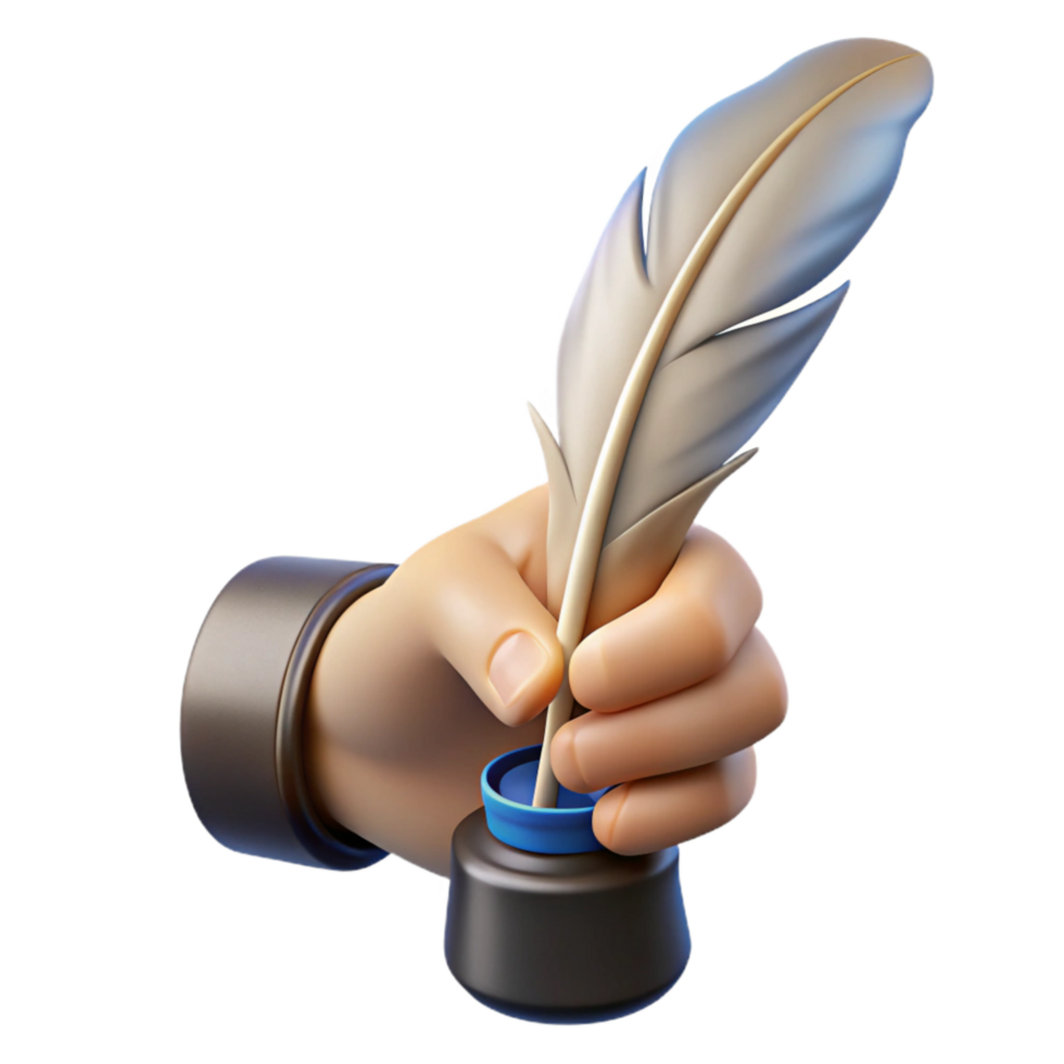 serene classic Hand Holding a Quill Pen Writing in Cursive Isolated detailed png