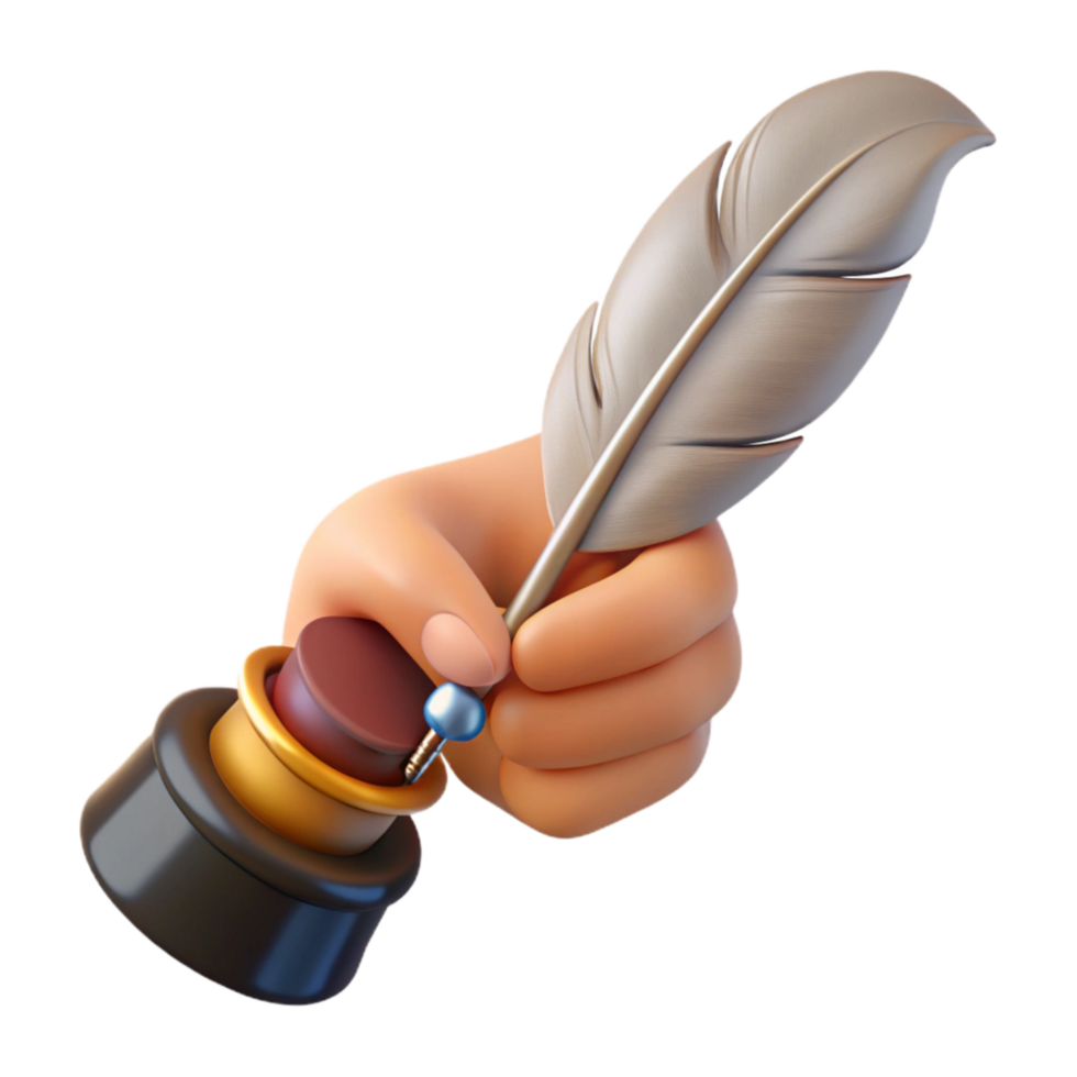 dramatic abstract Hand Holding a Quill Pen Writing in Cursive Isolated high resolution png
