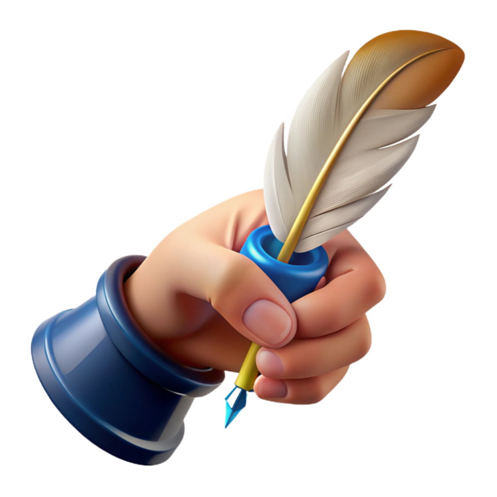 magnificent rustic Hand Holding a Quill Pen Writing in Cursive Isolated exclusive png