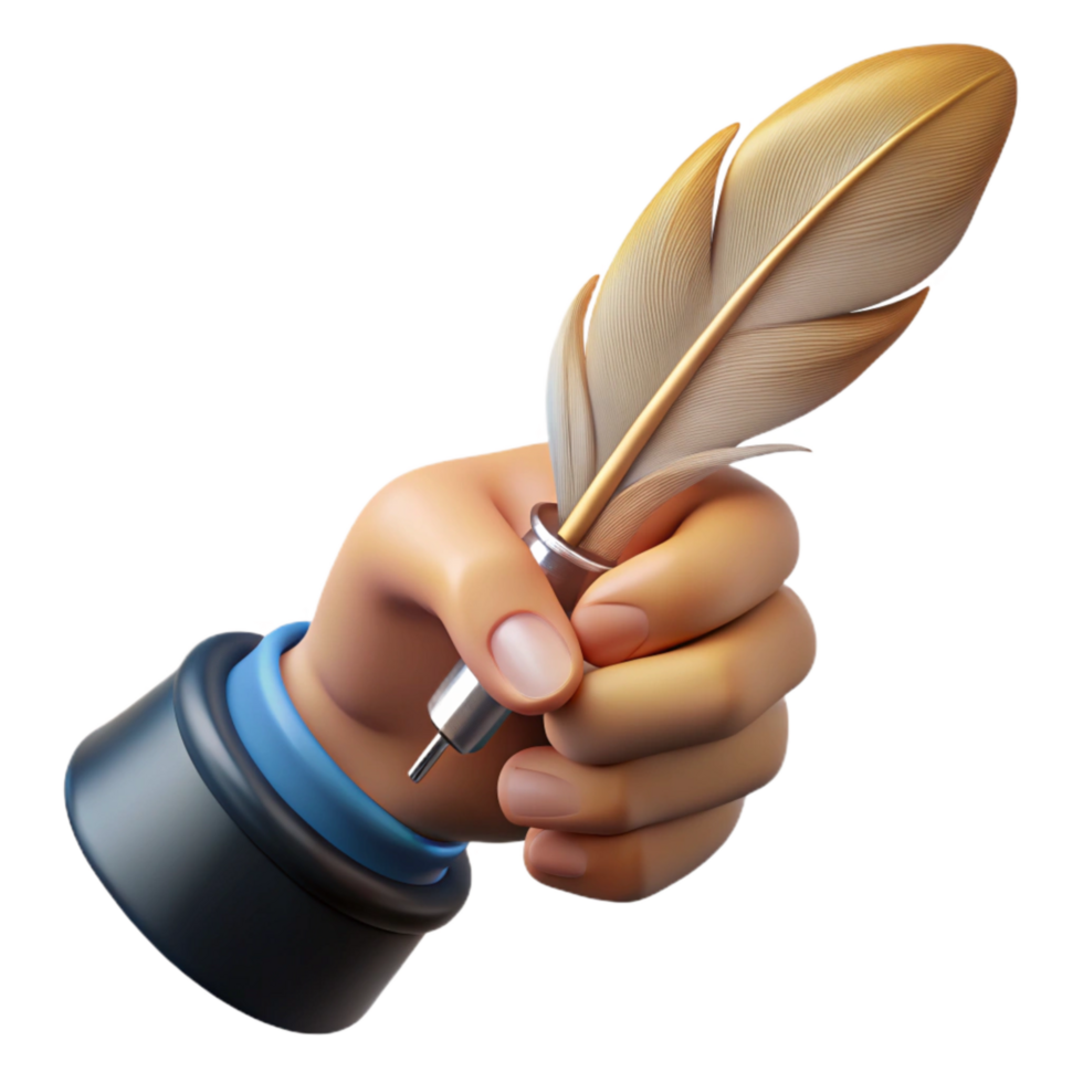 dramatic classic Hand Holding a Quill Pen Writing in Cursive Isolated authentic png