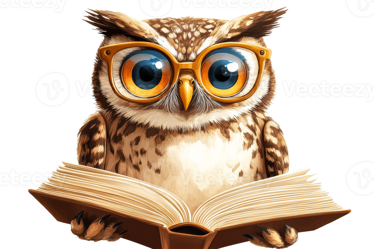 Owl in glasses reading a book playfully png