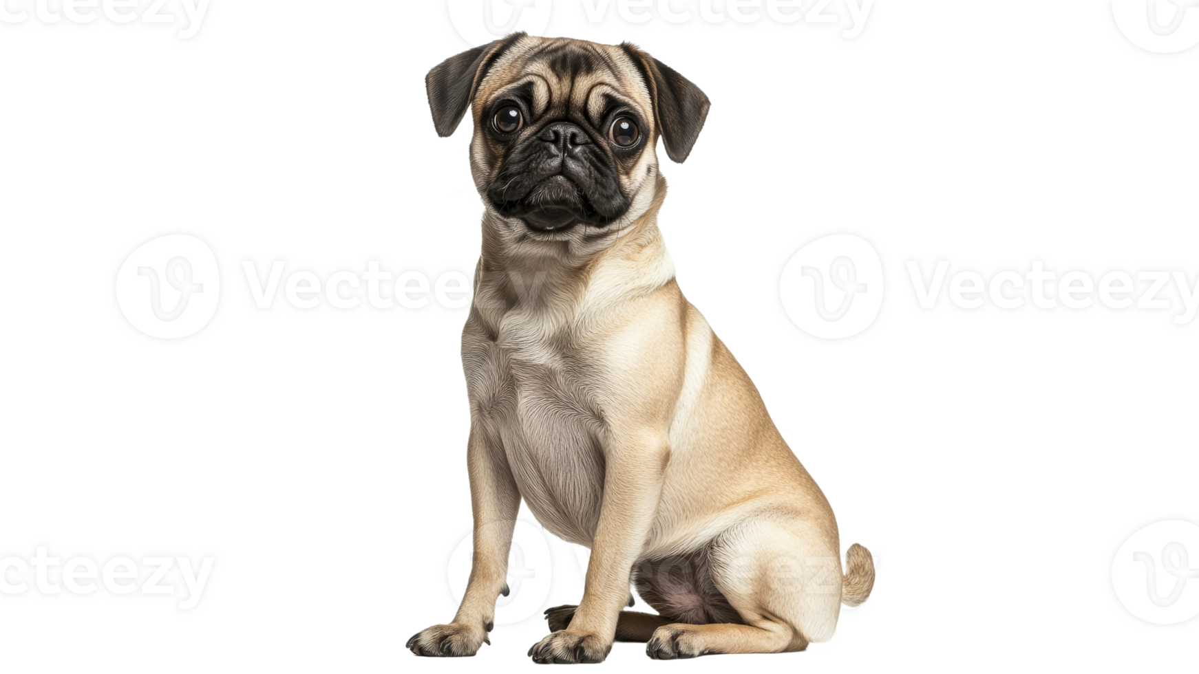Pug sitting calmly on a white background png