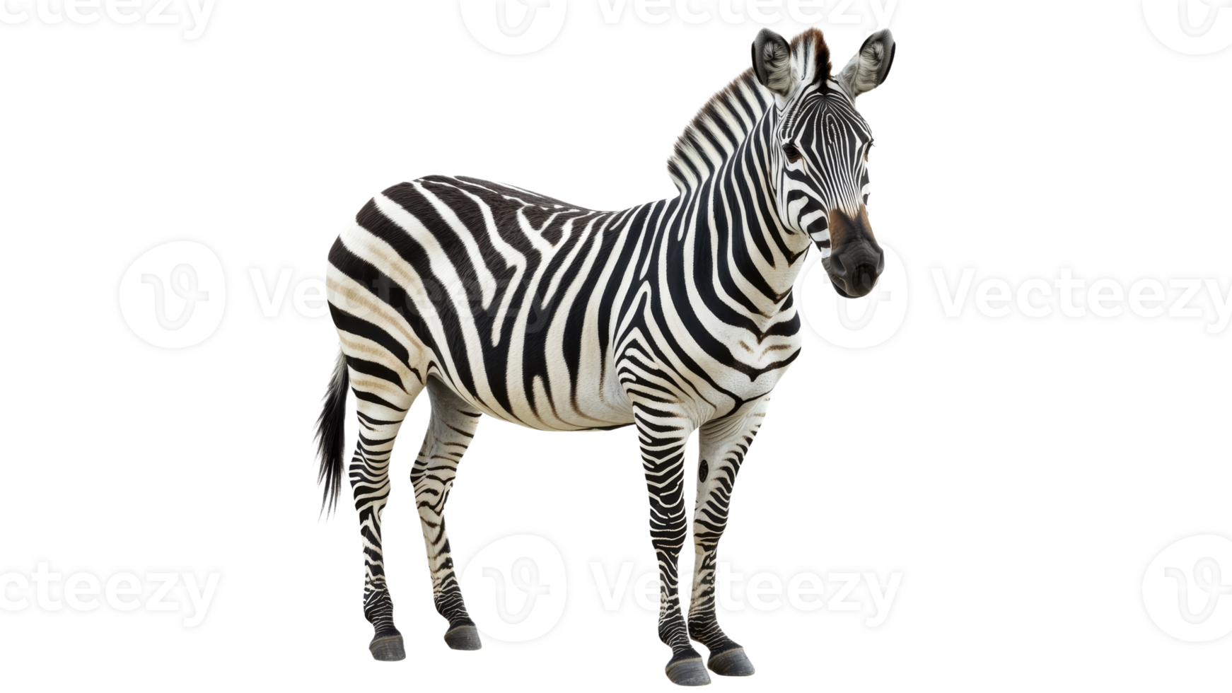Zebra stands gracefully on white png