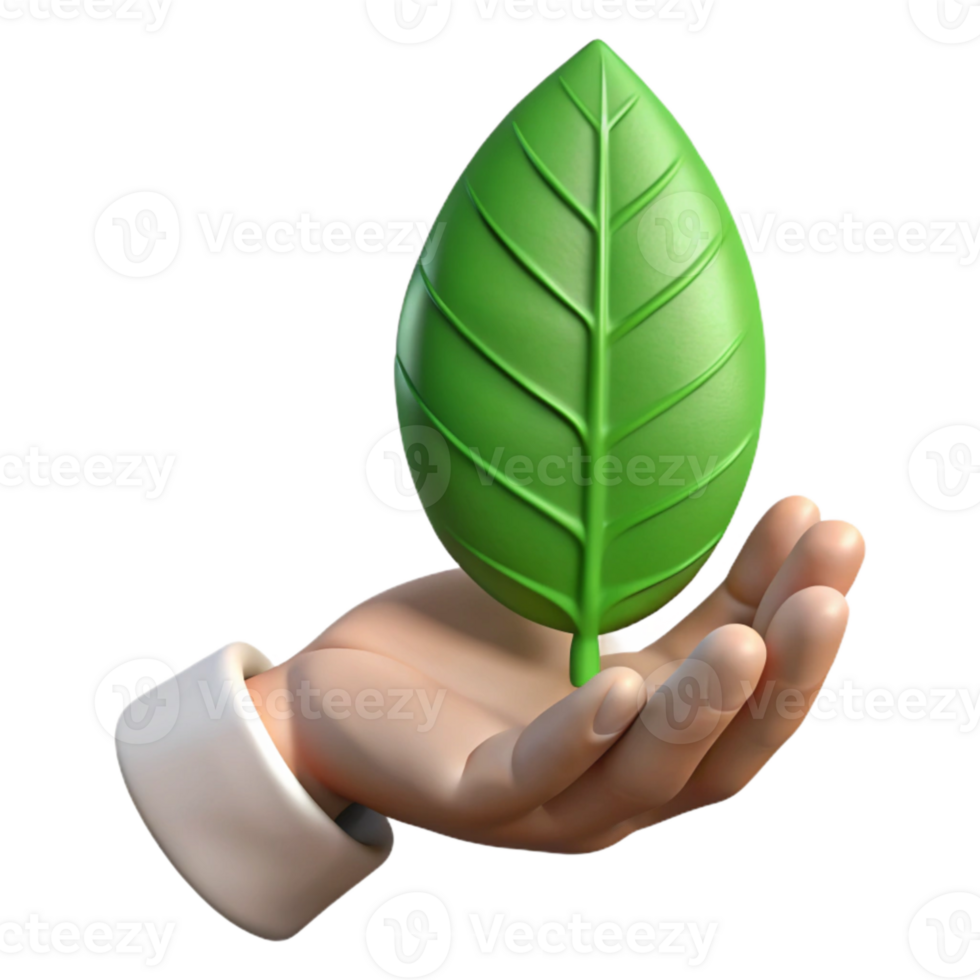 wonderful artistic Hand Holding Green Leaf Front View Transparent detailed png