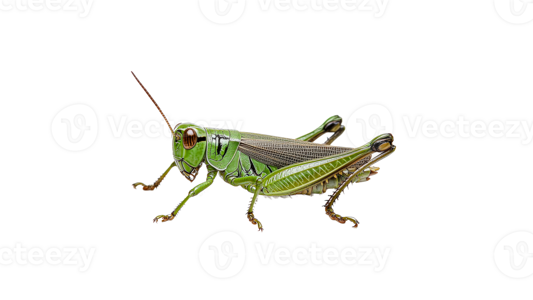 Close up view of a vibrant green grasshopper png