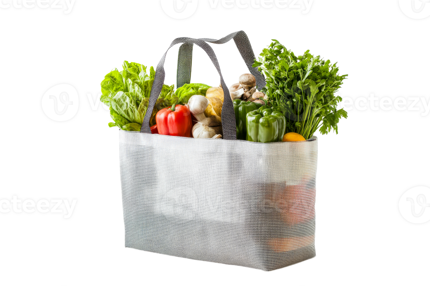 Fresh grocery bag filled with colorful vegetables png