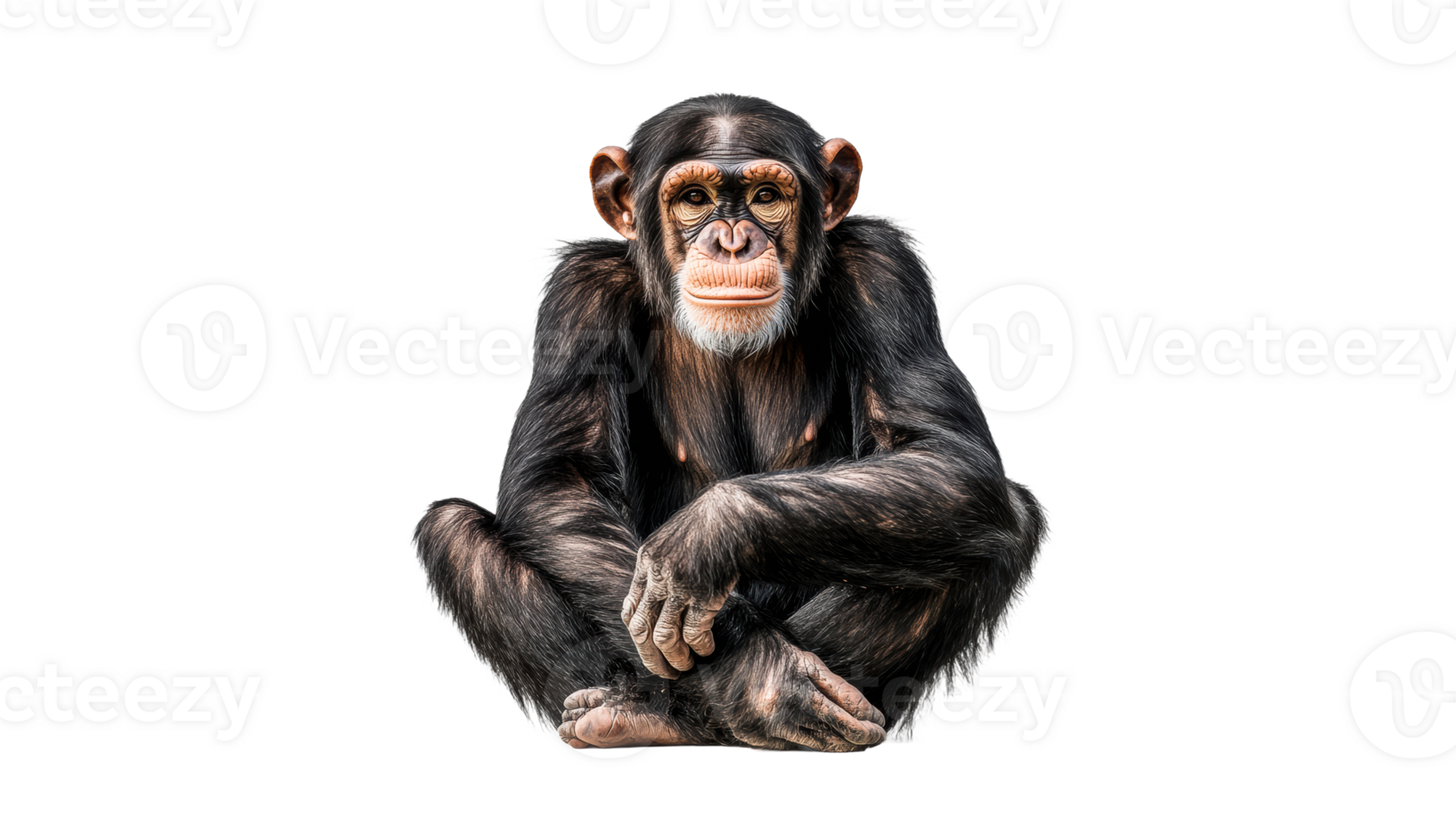 Calm chimp with a thoughtful gaze png
