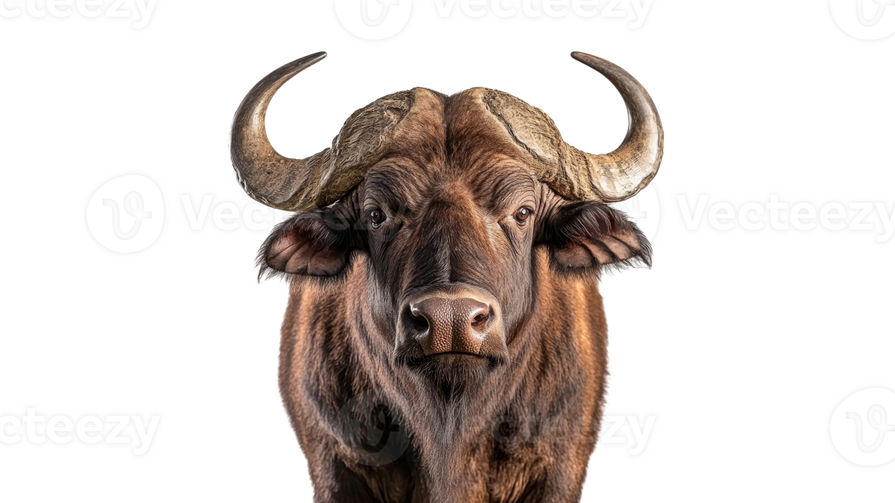 Buffalo with prominent horns gazing at the viewer png