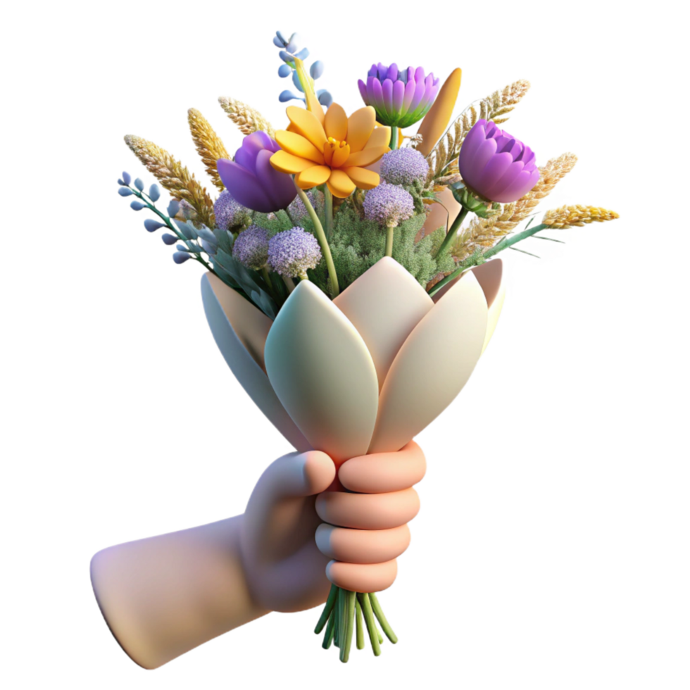 impressive abstract Hand Holding Wildflower Bouquet Transparent Background high resolution png
