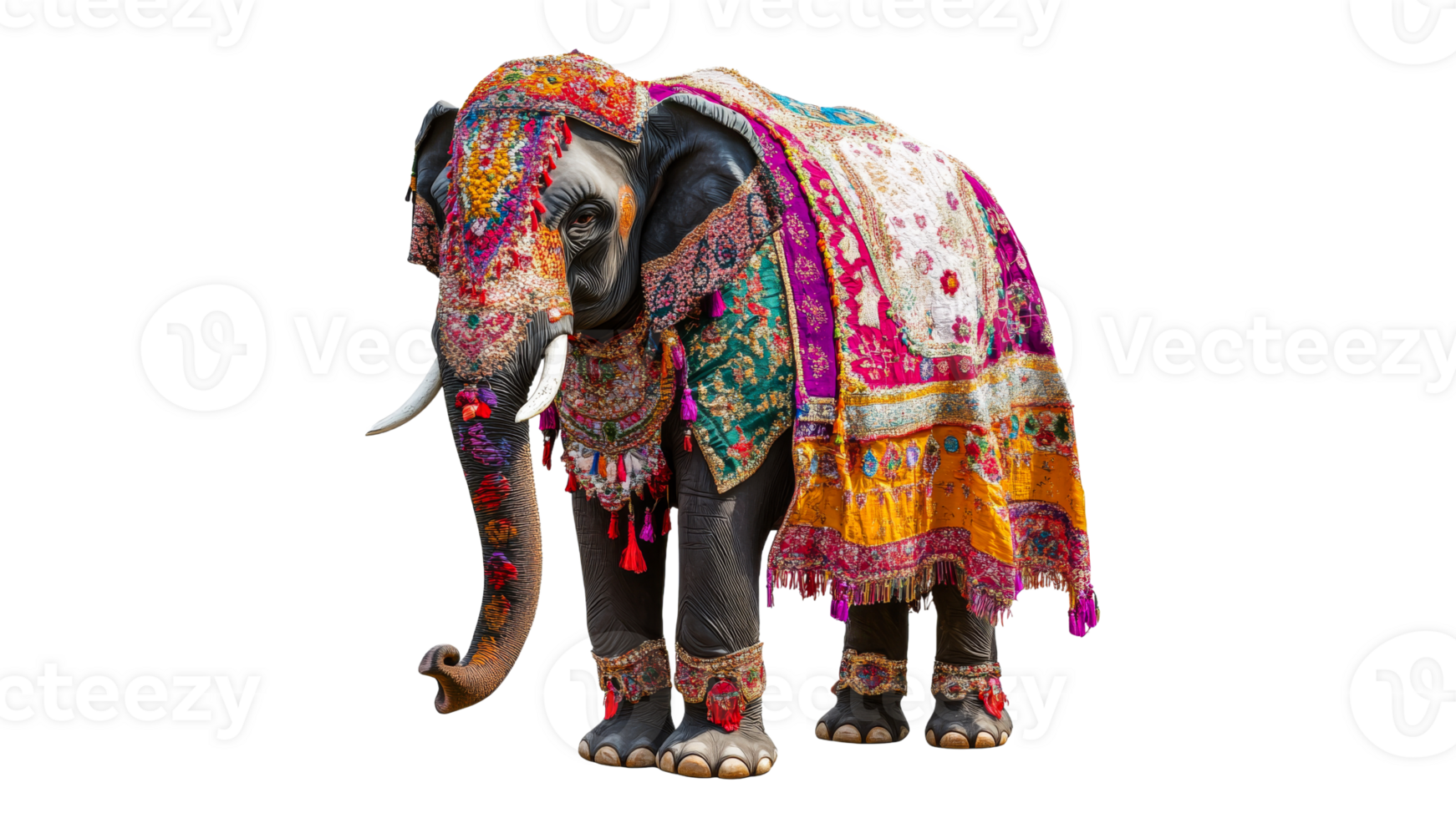 Vibrant Indian elephant in textiles png
