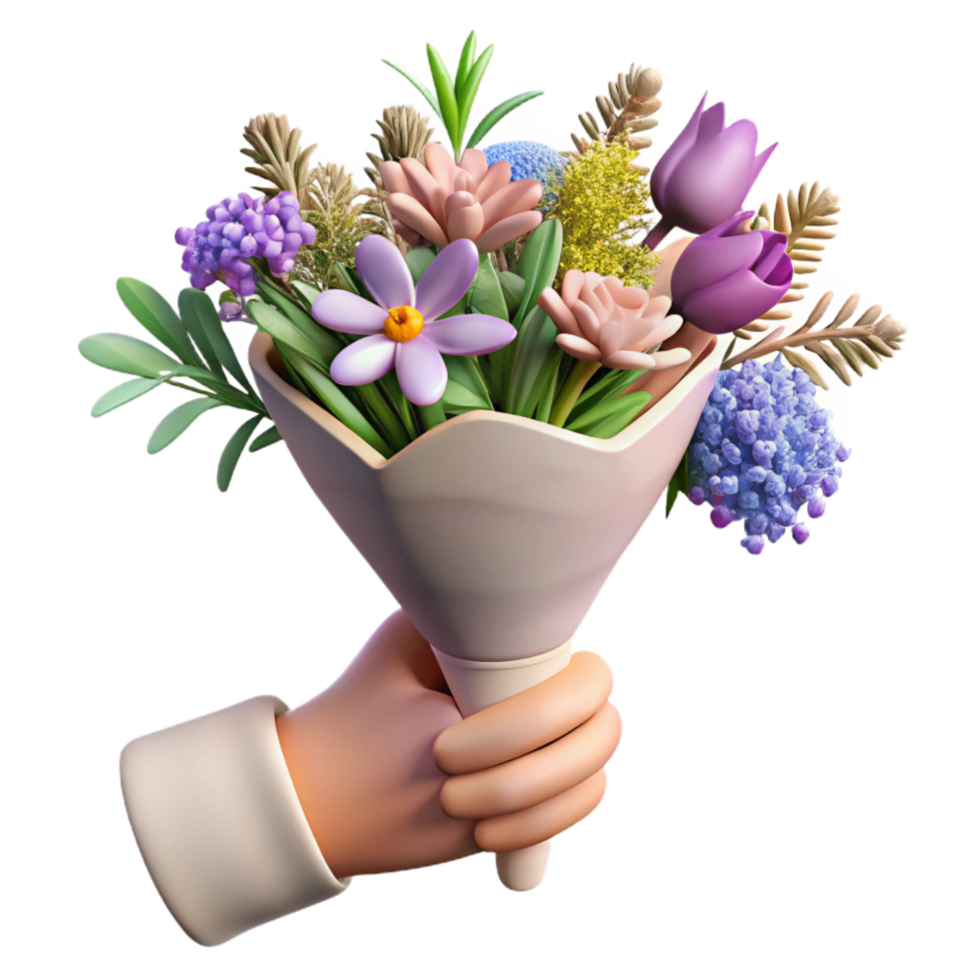 extraordinary minimalist Hand Holding Wildflower Bouquet Transparent Background png