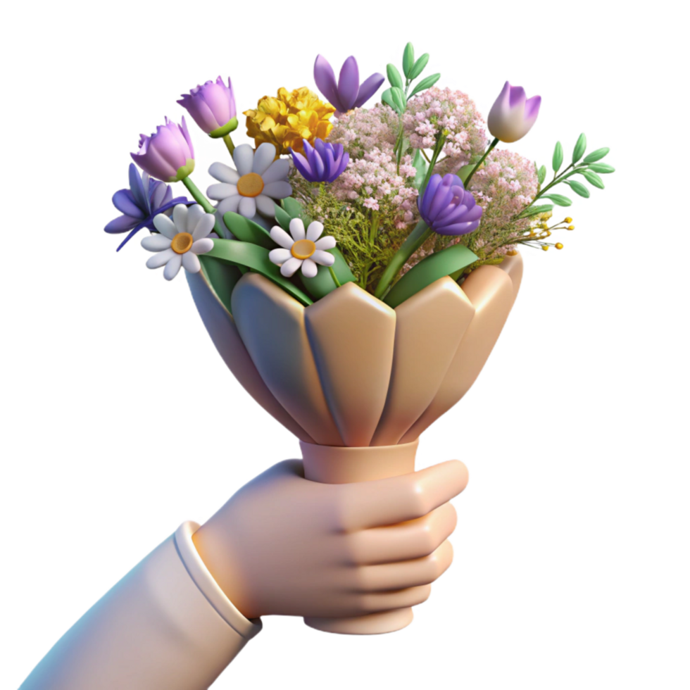 serene modern Hand Holding Wildflower Bouquet Transparent Background high quality png