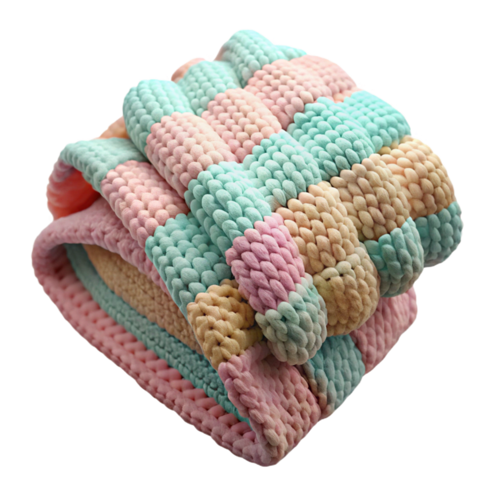 dramatic modern Hand Knitted Baby Blanket Pastel Colors Isolated on Transparent Background original png