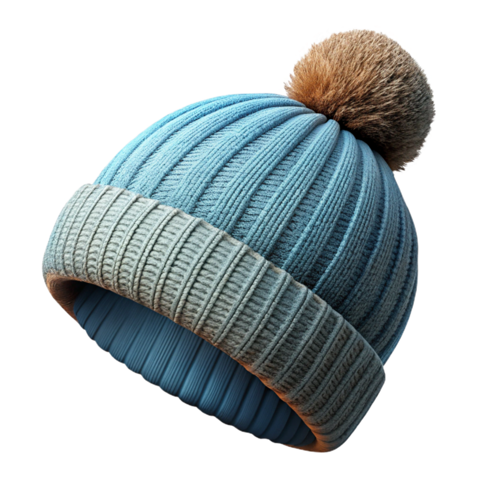 stunning classic Hand Knitted Hat with Pompom Winter Colors Isolated on Transparent Background original png