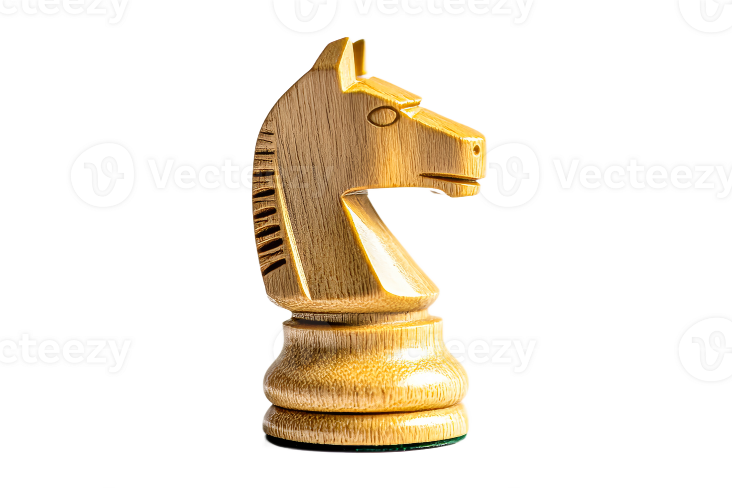 Classic wooden chess knight piece on display png