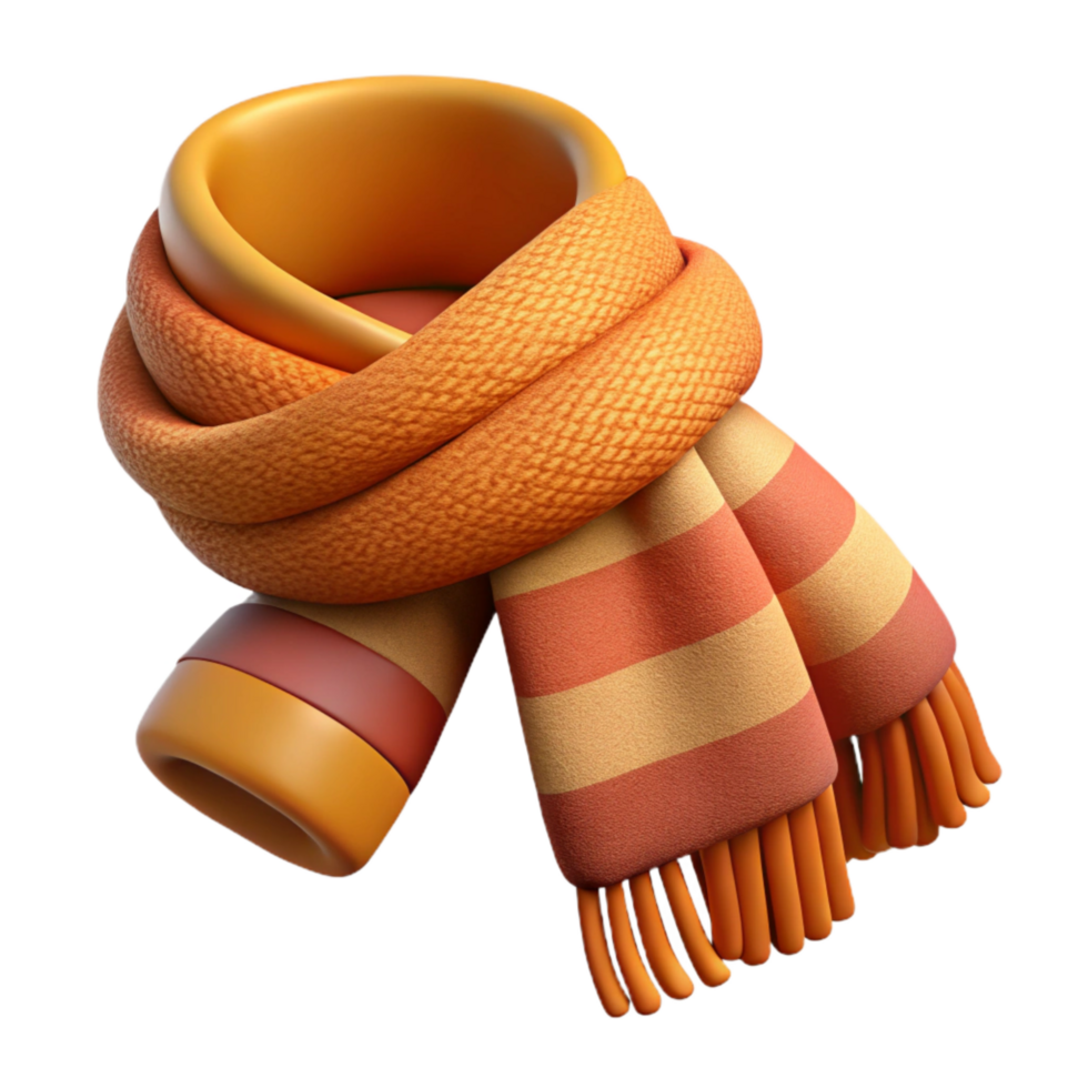 vibrant artistic Hand Knitted Scarf with Fringe Warm Color Palette Isolated on Transparent Background authentic png