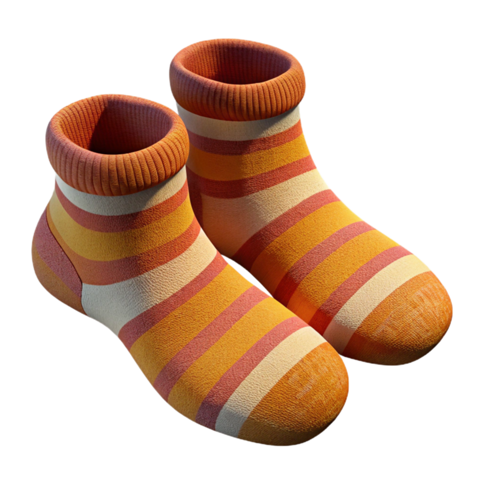 wonderful minimalist Hand Knitted Socks Striped Pattern Warm Colors Isolated on Transparent Background professional png