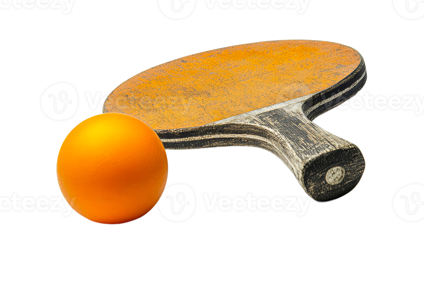 Orange ping pong ball and paddle on white png
