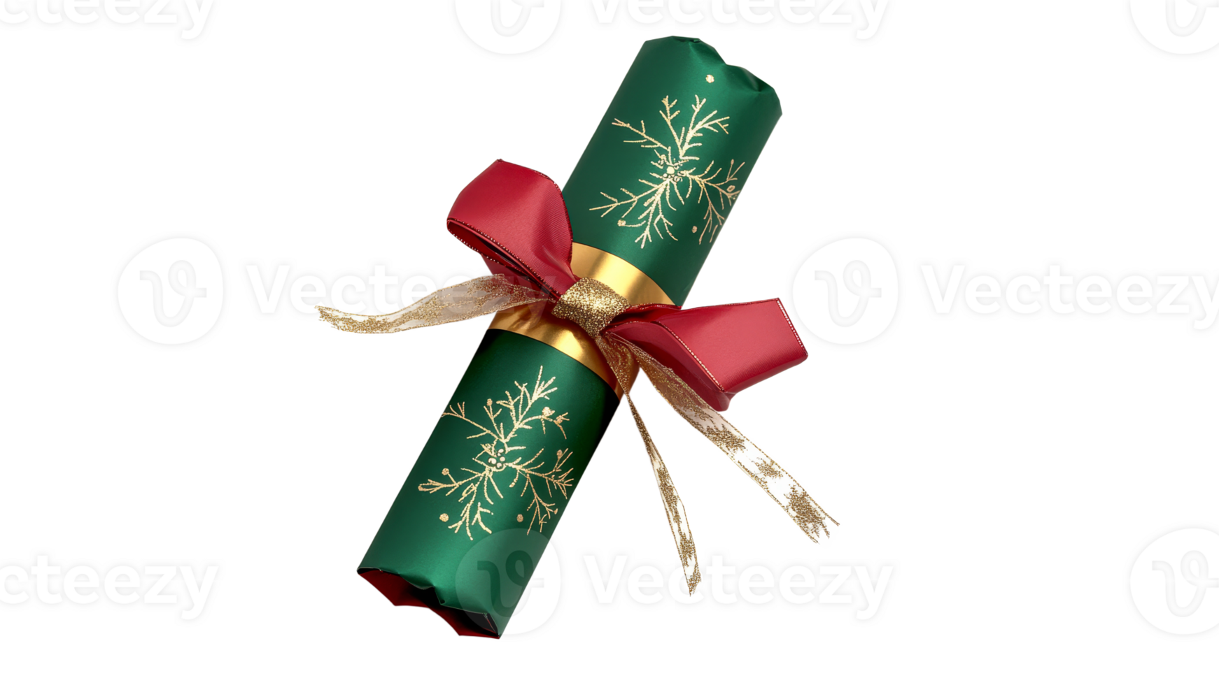 Green cracker with red bow for celebration png