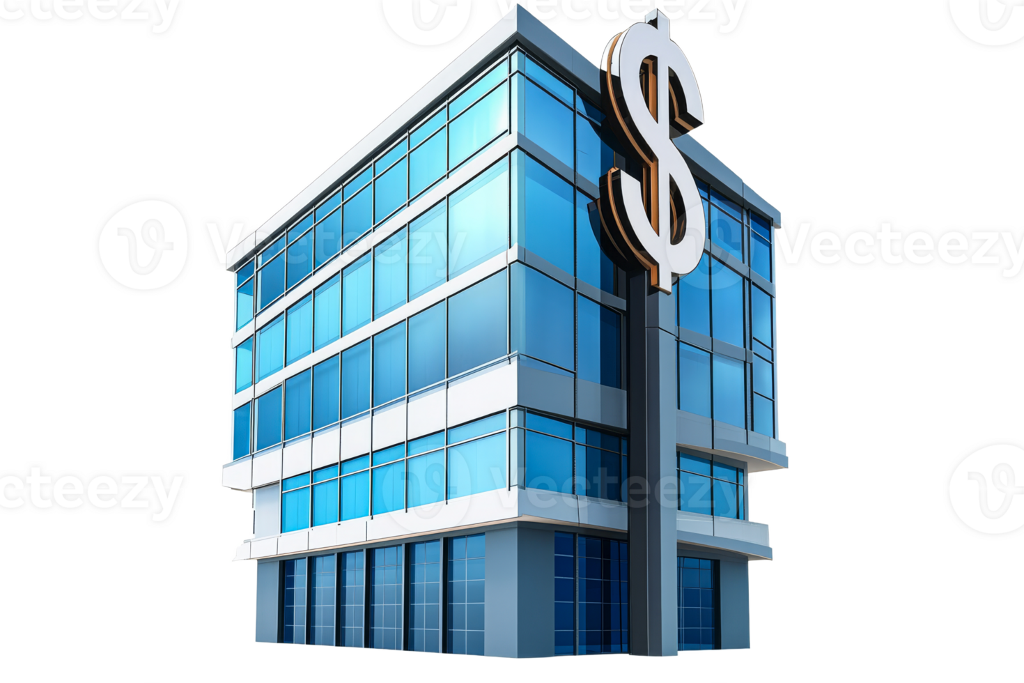 Modern office building with dollar sign exterior png