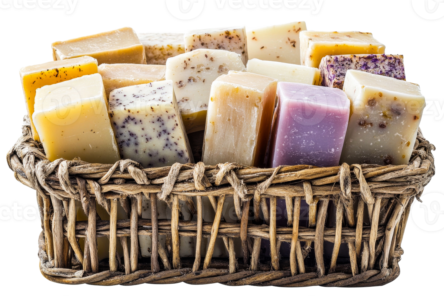 Colorful soaps in a woven basket png