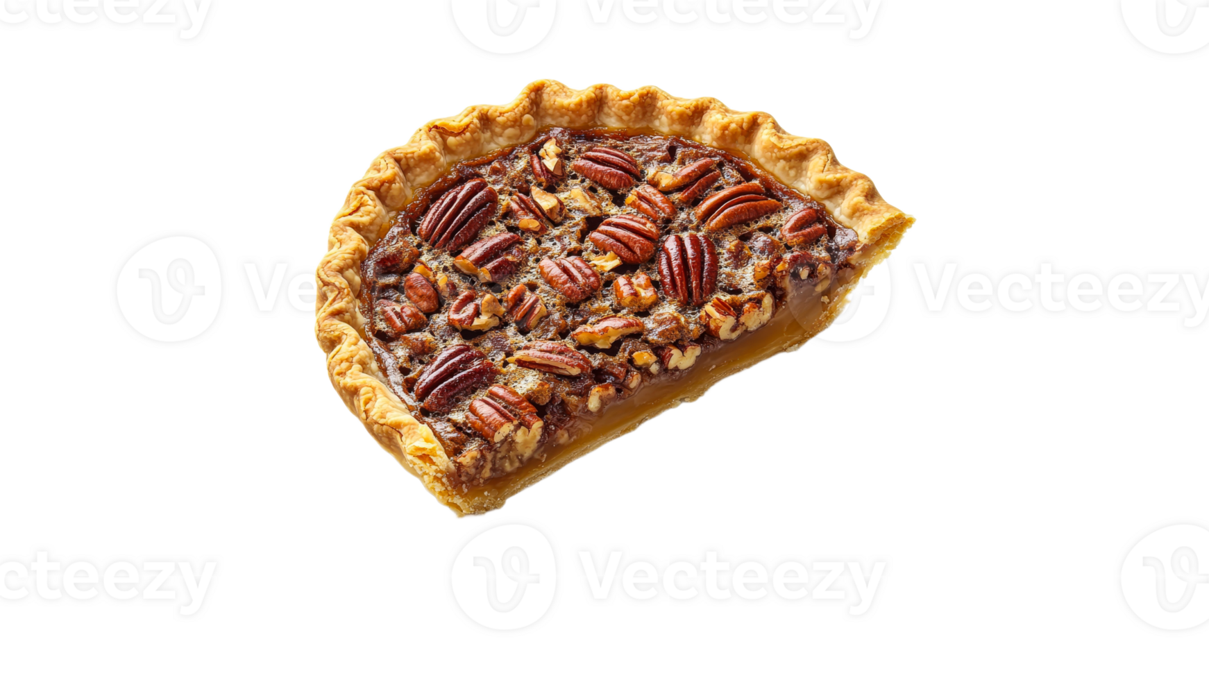 Pecan pie slice with rich filling and nuts png