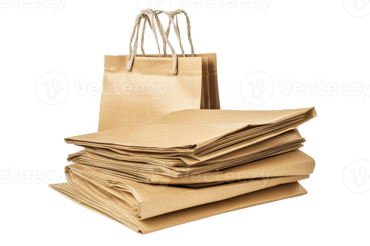 Brown paper bags and folded sheets on a table png