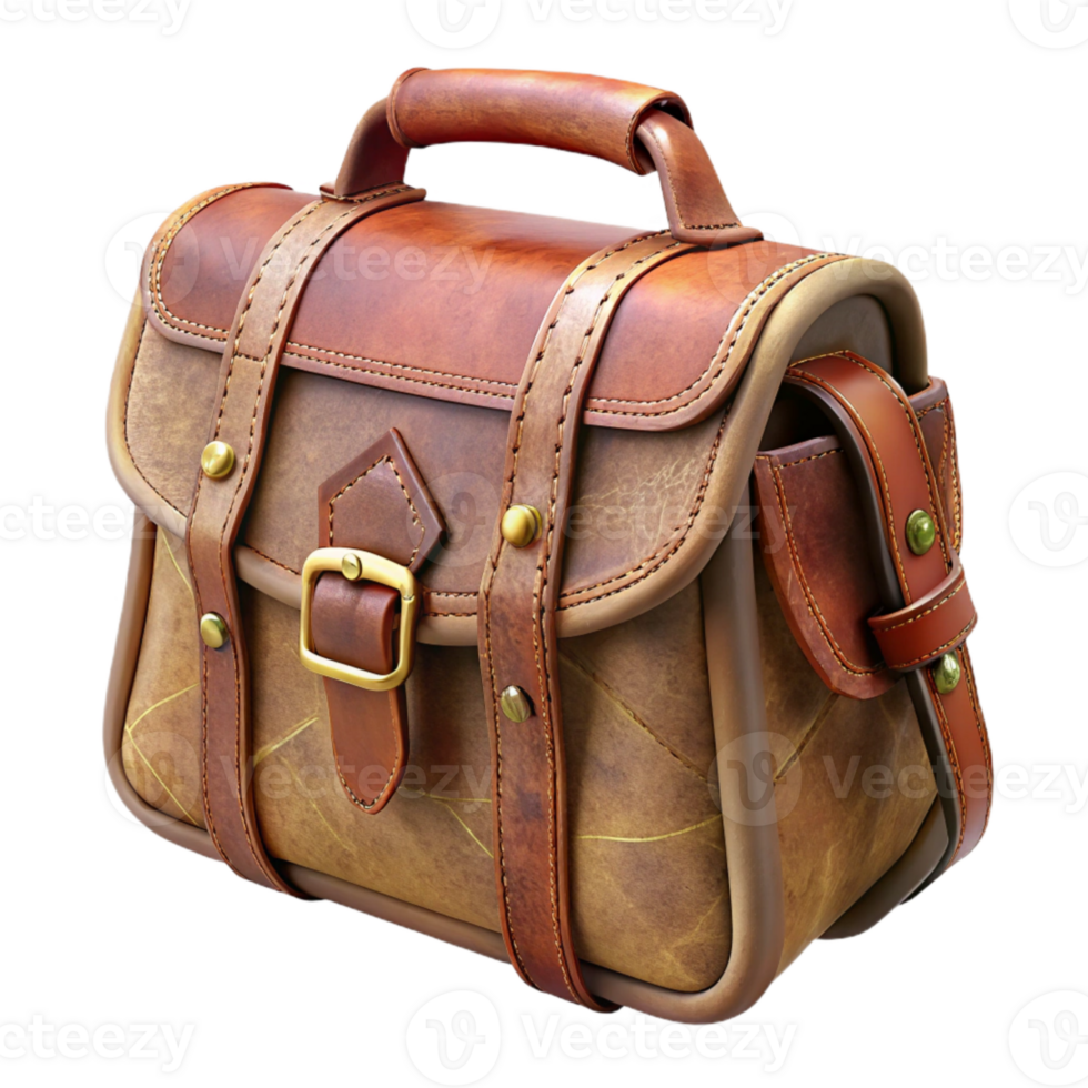 extraordinary traditional Handmade Leather Bag Side Angle Isolated with Rustic Style png