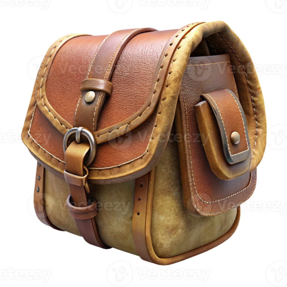magnificent artistic Handmade Leather Bag Side Angle Isolated with Rustic Style original png