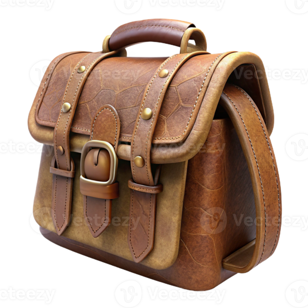 stunning abstract Handmade Leather Bag Side Angle Isolated with Rustic Style detailed png