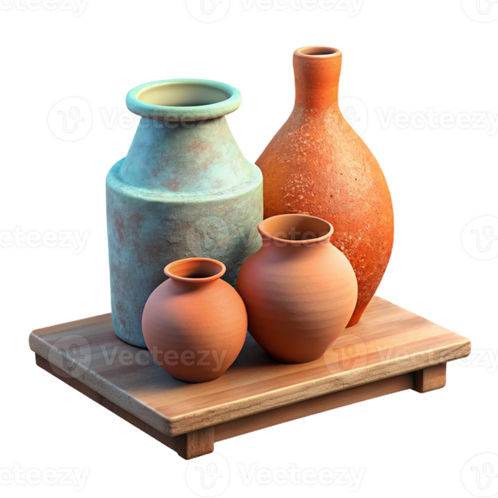 stunning creative Handmade Pottery on a Shelf Isolated professional png