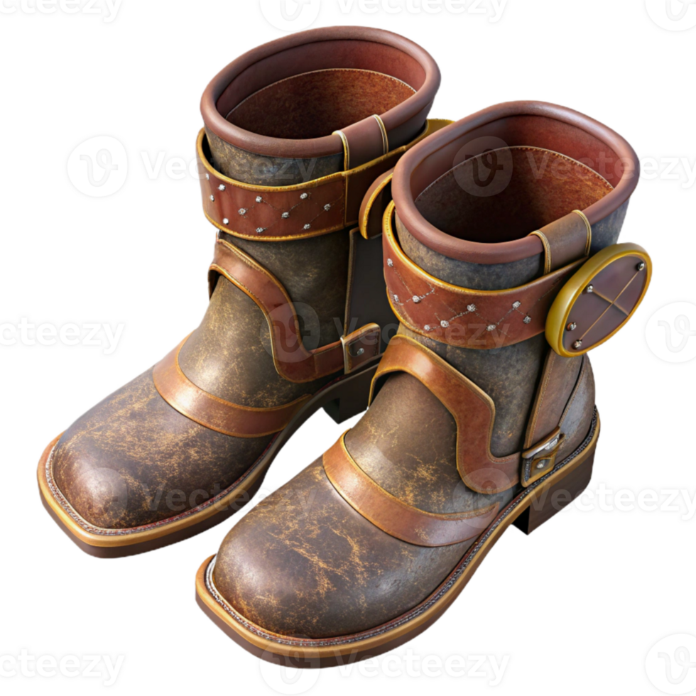 wonderful minimalist Handmade Leather Boots Top View Cutout with Rustic Style professional png