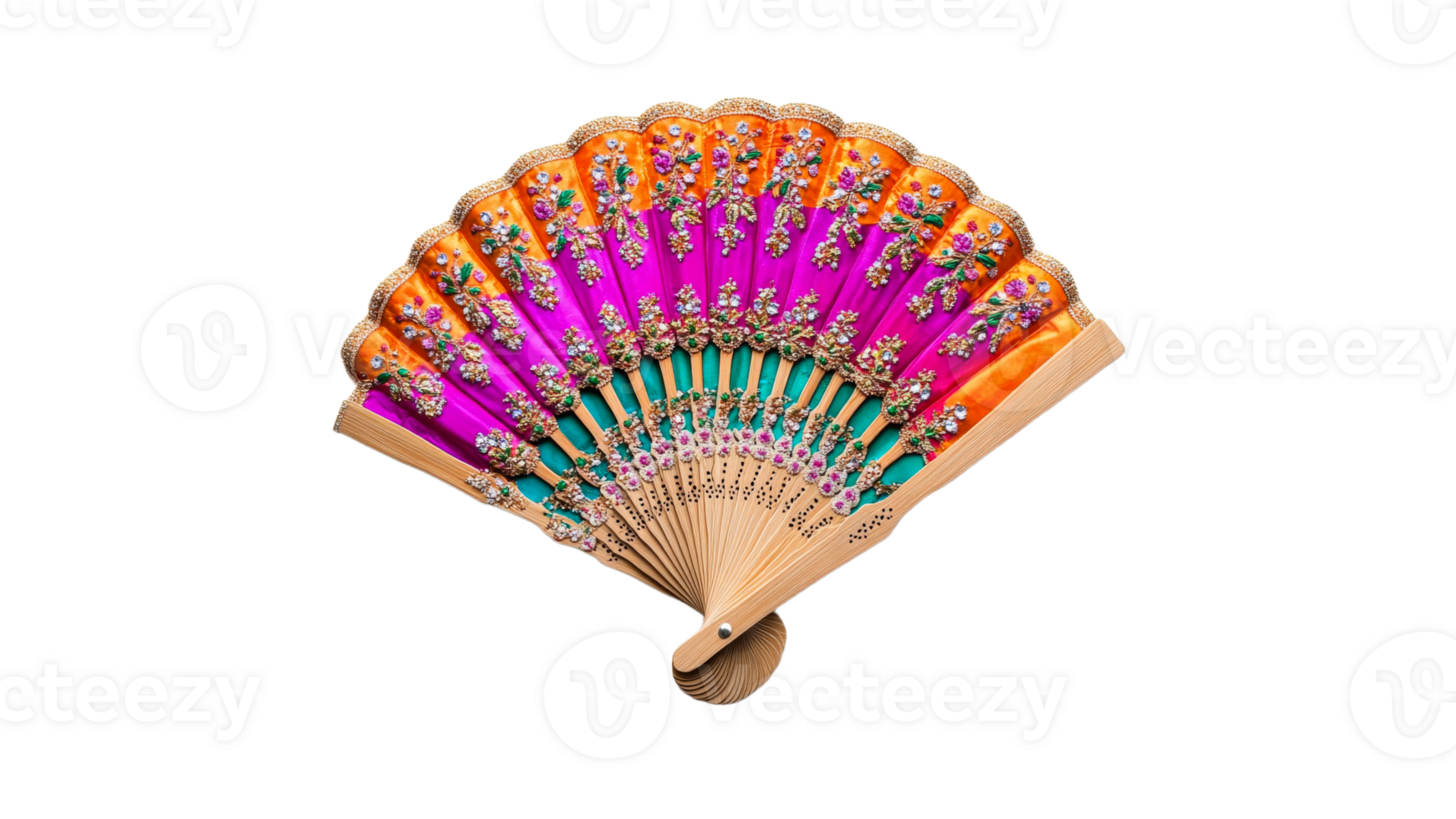 Colorful hand painted fan with floral design png