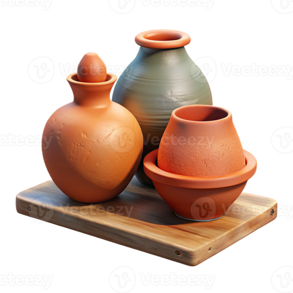 impressive traditional Handmade Pottery on a Shelf Isolated genuine png