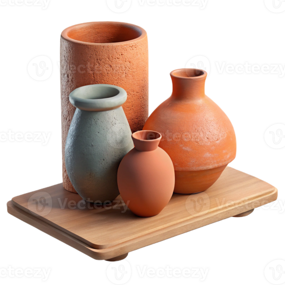 magnificent artistic Handmade Pottery on a Shelf Isolated png