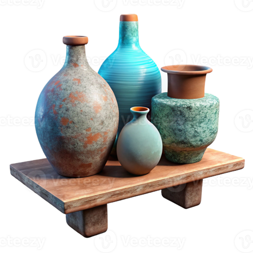 impressive traditional Handmade Pottery on a Shelf Isolated high resolution png