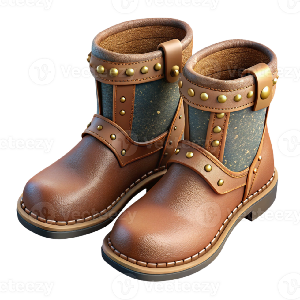 serene creative Handmade Leather Boots Top View Cutout with Rustic Style high resolution png