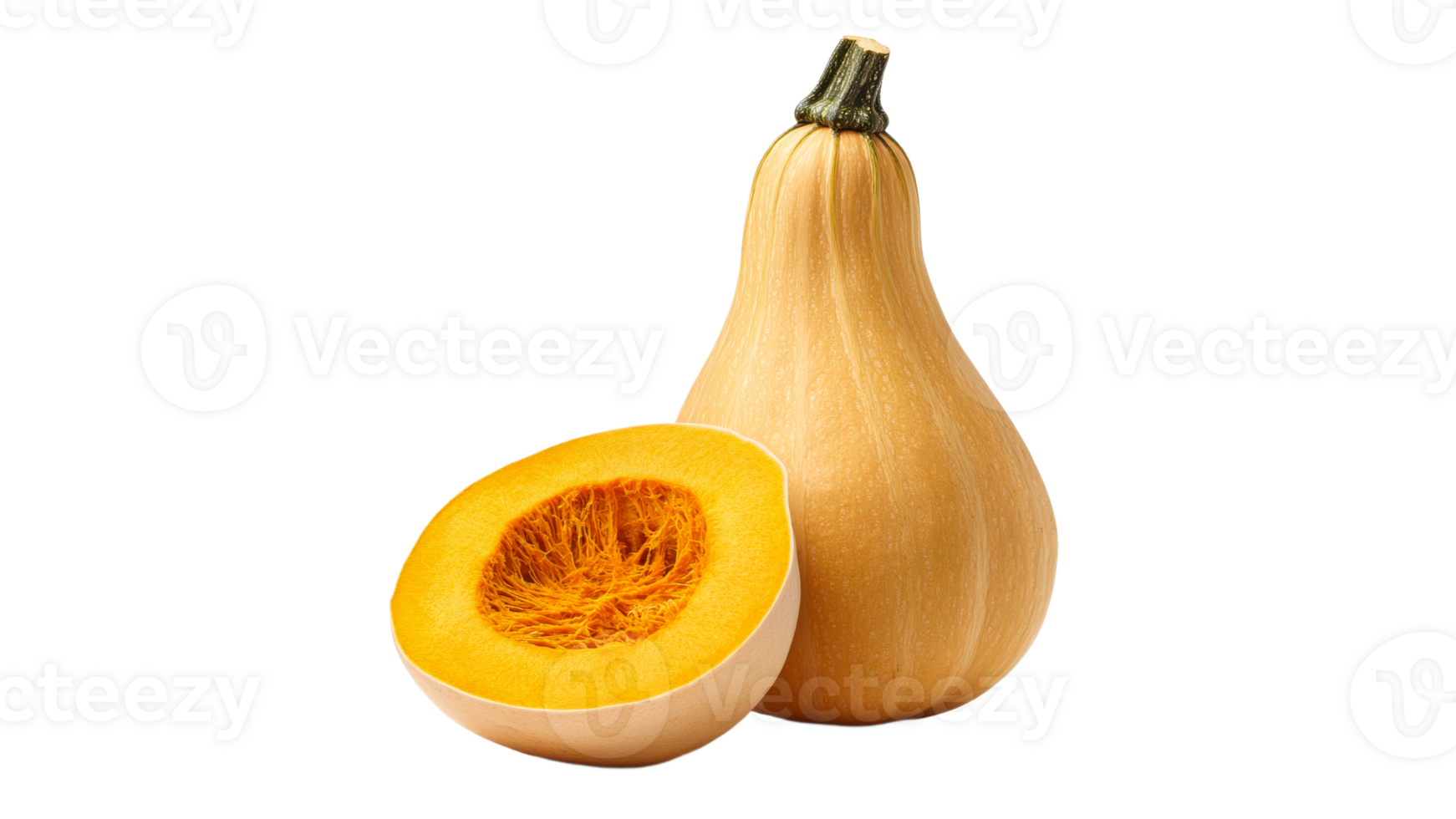 Halved butternut squash with orange flesh png