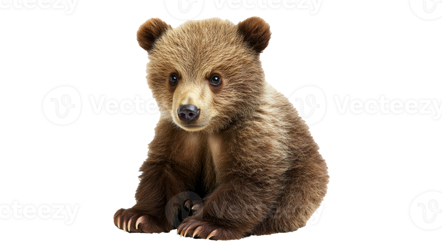 Brown bear cub on white background png