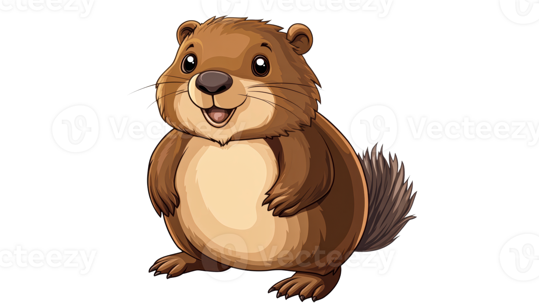 Cute cartoon of a happy beaver standing upright png