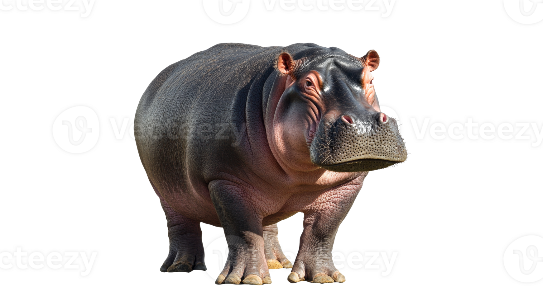 Large hippopotamus standing on transparent background png