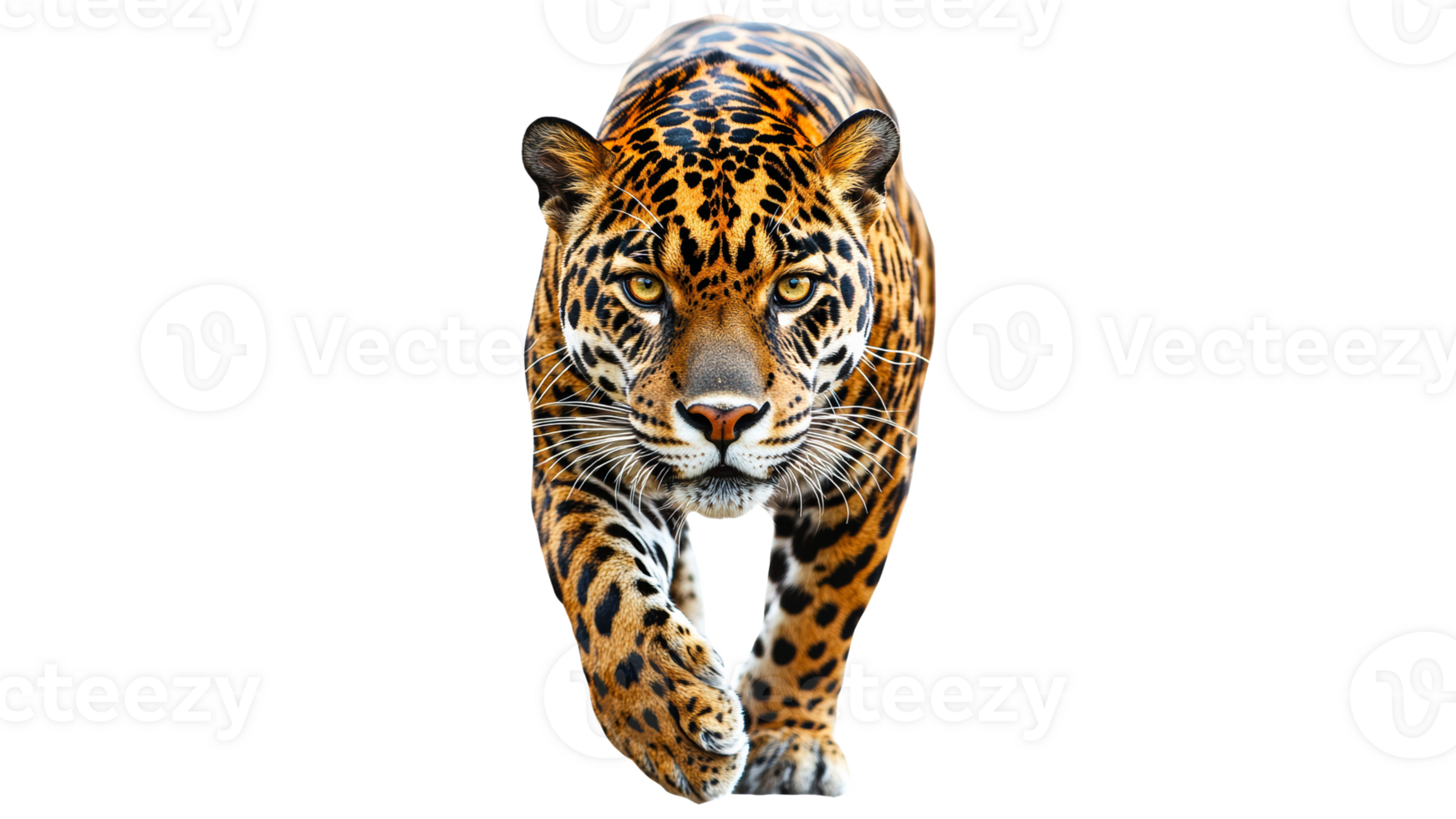 Powerful jaguar moving through the wild terrain png