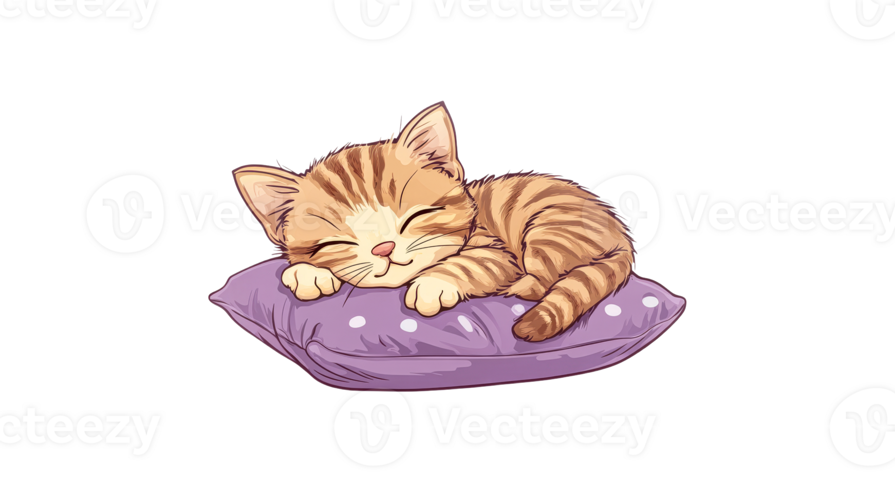 Cute kitten sleeping peacefully on a soft pillow png