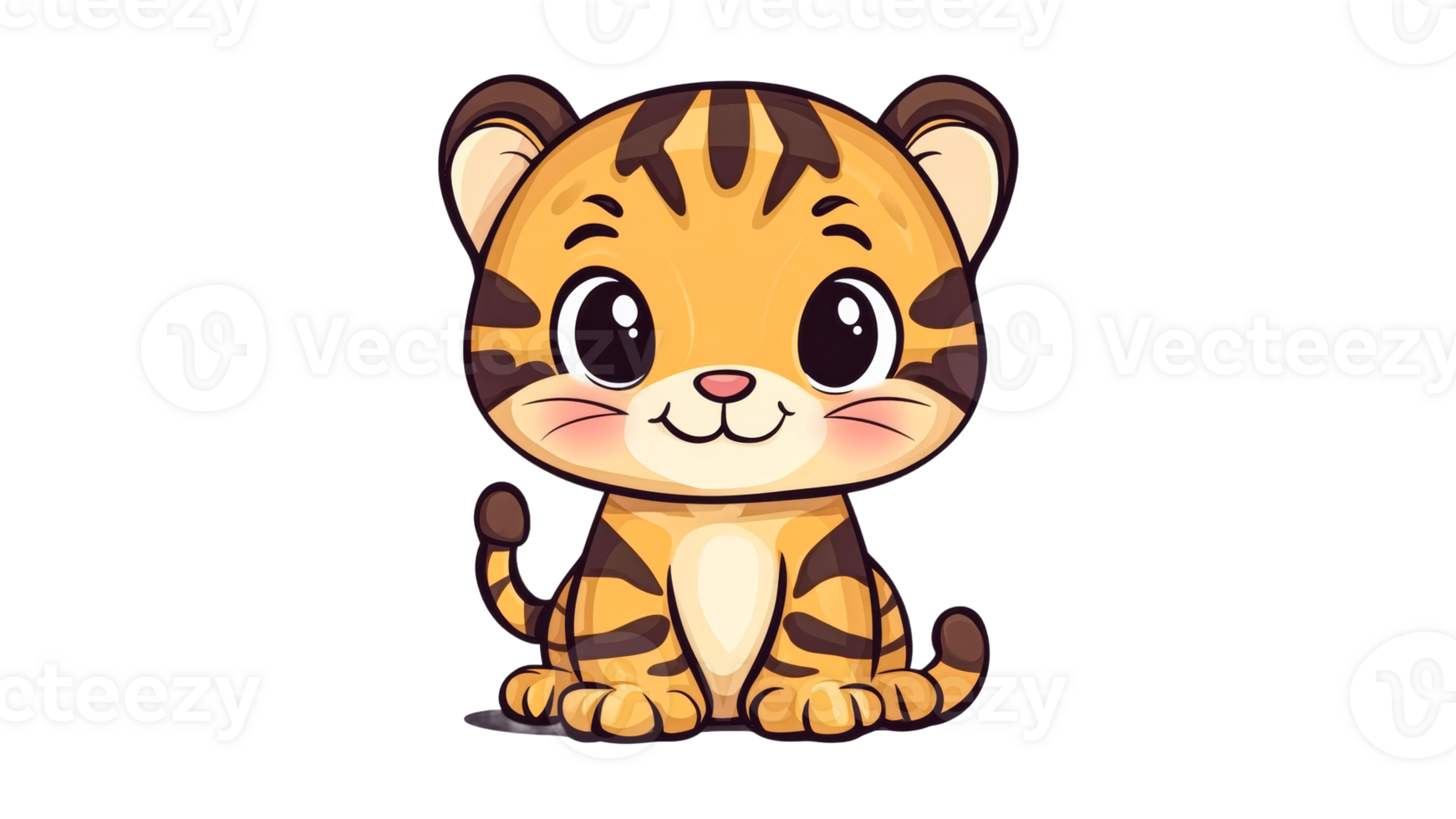 Cute cartoon tiger character sitting happily png