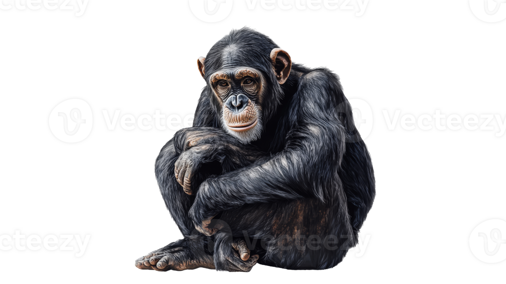 Chimpanzee sitting quietly in a relaxed pose png