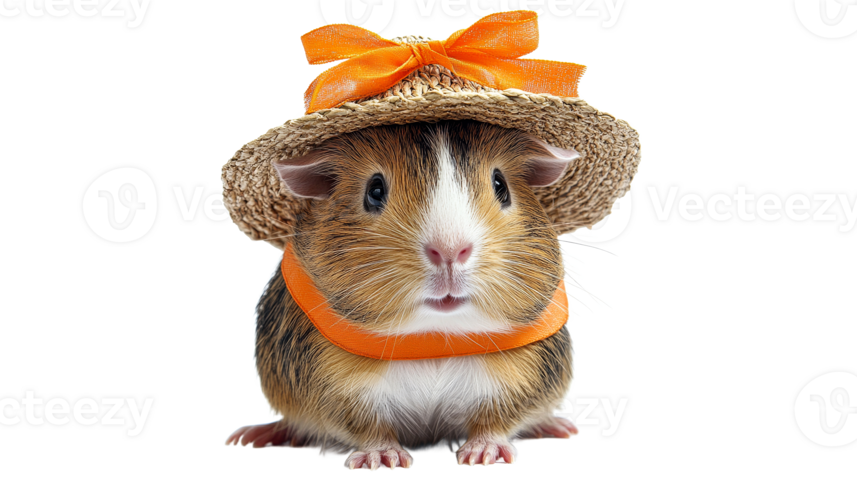 Cute guinea pig wearing a stylish straw hat png